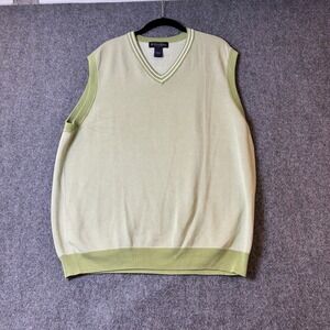Brooks Brothers Sweater Vest Pima Cotton V-Neck Sleeveless Preppy Green‎ Mens L